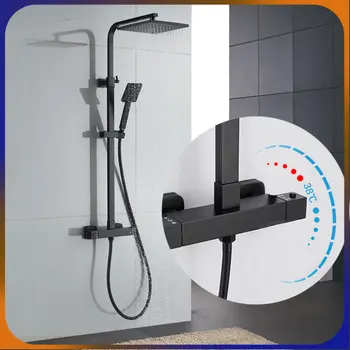 1tk Matte Black Termostaadiga Dušš Süsteemi Seinale Paigaldatud, kaks Funktsiooni Vannituba püsiva Temperatuuri Kraan Combo Set