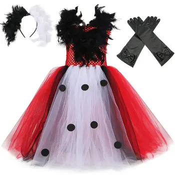 2022 Uus Cossky Tüdrukud Cruella Tutu Kleit Riided, Mis On Must Ja Valge Nõid Cosplay Kostüüm Lapsed Halloweeni Karneval Peorõivad