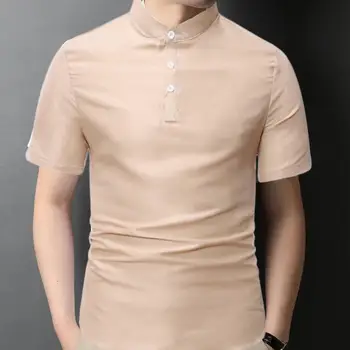 2022 Uus Meeste Särk (Solid Color Ametlik Nupud Seista Krae, Lühikesed Varrukad Suvel Slim Särgid meestele camisa masculina