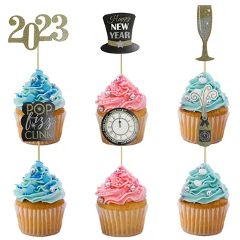 6tk Must Kuld head Uut Aastat Number Cupcake Toppers Terviseks 2023 Uue Aasta Pidu Kook Häid Jõule Kodu Kaunistamise Tarvikud