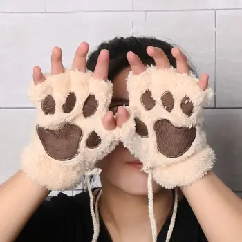 Armas Kass Käpa Kohev Küünis Fingerless Kindad Sooja Pehme Palus Fingerless Panda Kinnas Poole Sõrme Naiste Talvel Kulumine Jõulukinke