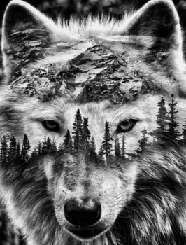 DIY 5D AB Diamond Tikandid Wolf Must Valge Teemant Maali Loomade Mosaiik Rhinestone Pilt Käsitöö Decor Kodus