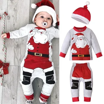 Jõulud Poisid Tüdrukud Kostüüm Santa Claus Hall Pika varrukaga, kanna Särk+püksid+müts Kolme osaline Ülikond Laste Riided