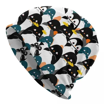 Lihav Pingviin Mustriga Mütsid Multikas Loomade Goth Täiskasvanud Väljas Skullies Beanies Mütsid Suvel Soe Kahesuguse kasutusega Mütsi Kootud Müts