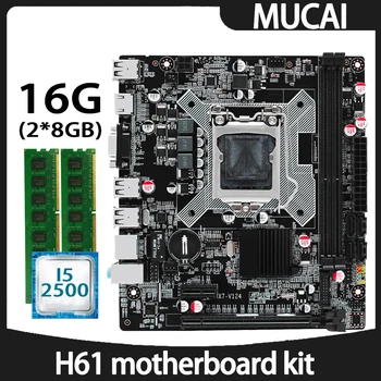 MUCAI H61 Emaplaat LGA-1155 Kit Komplekt Intel Core i5 2500 protsessori (CPU Protsessor Ja DDR3 16GB(2*8 GB) 1600MHZ RAM Mälu, PC Arvuti