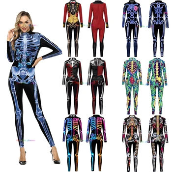 Naiste, Meeste Lihaste Inimese Keha Skelett Luu Lill Kolju 3D-Printimine Kleit Üles Kombekas Halloween Pool Cosplay Kostüümid Komplekt