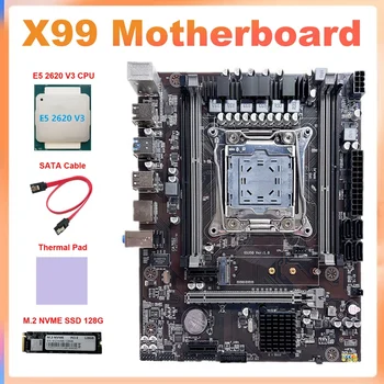 X99 Emaplaadi LGA2011-3 Arvuti Emaplaadi Toetus DDR4 ECC RAM+E5 2620 V3 CPU+M. 2 128G SSD+Thermal Pad+SATA Kaabel